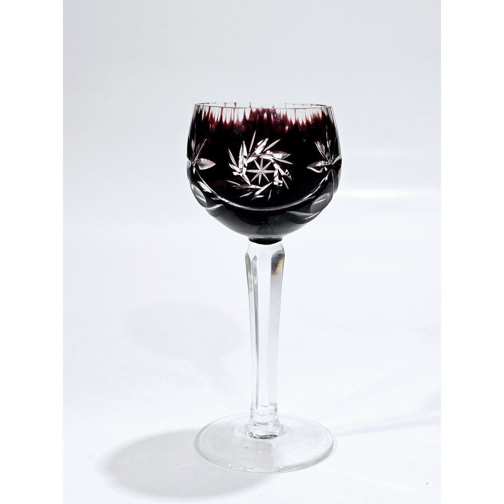 Vintage Bohemian Cut To Clear Ruby Cordial Liqour‎ Glass